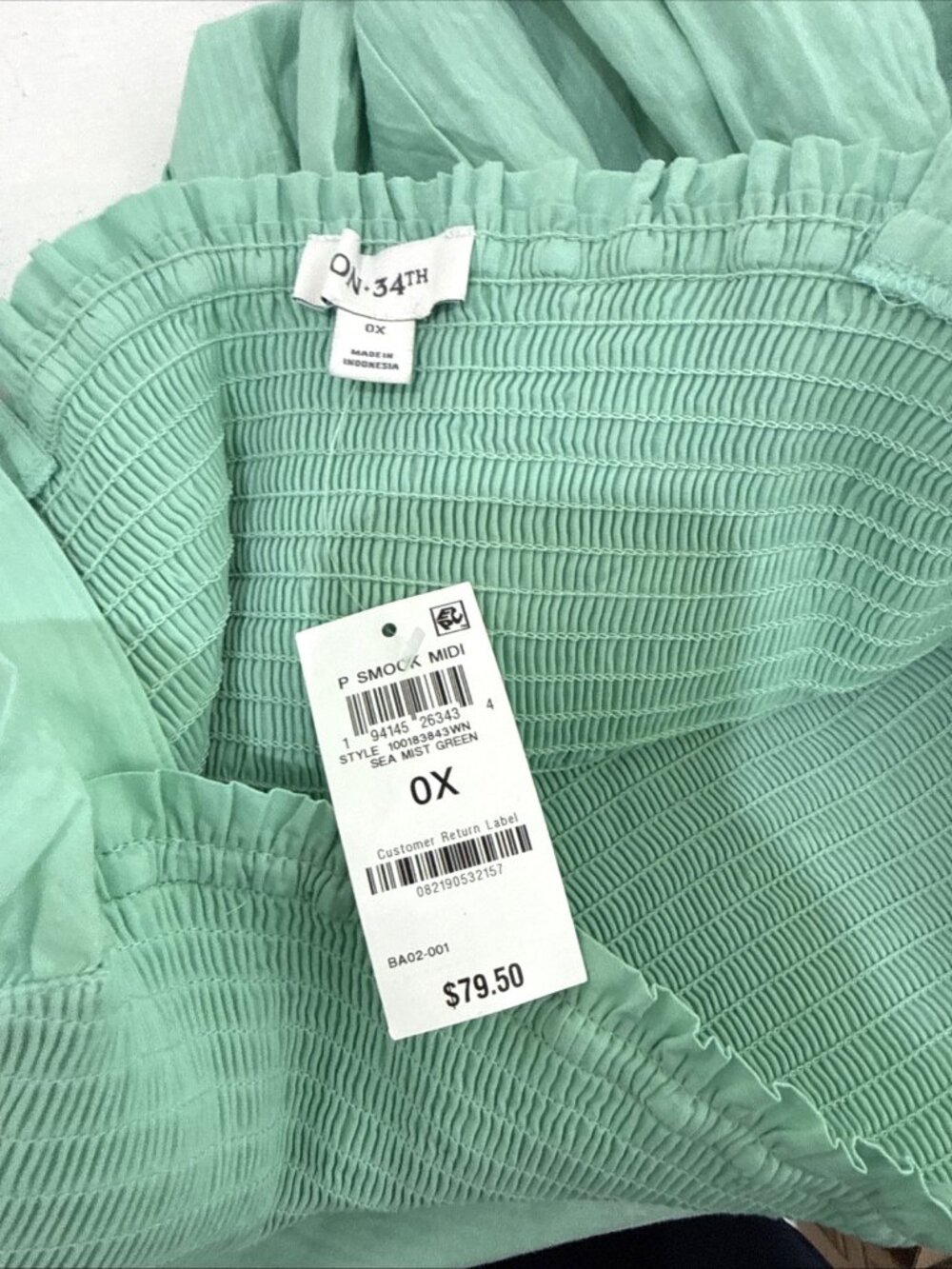 On 34th Light Green Smocked Ruffle Sleeve Midi Sun Dress Womens Size 0X 14/16 - Picture 10 of 12
